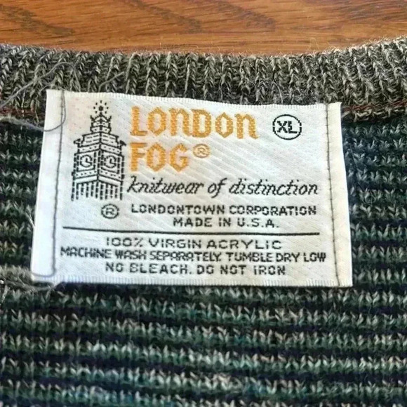 Vintage London Fog virgin acrylic knitwear of distinction W woven design mens XL - Picture 2 of 6